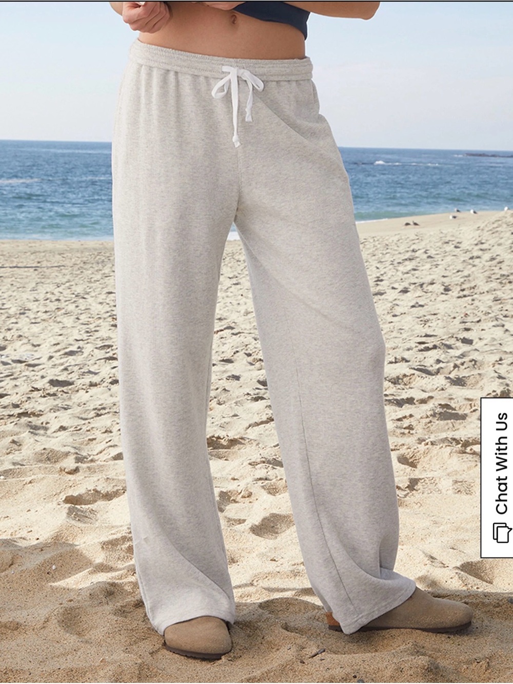 Brandy Melville Heather Gray Waffle Knit Cotton Wide Leg Sweatpants Loungewear